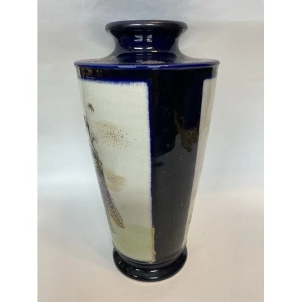 Cobalt Blue/Gold Hand Painted Geisha Satsuma Antique Style Japanese Vase 10
